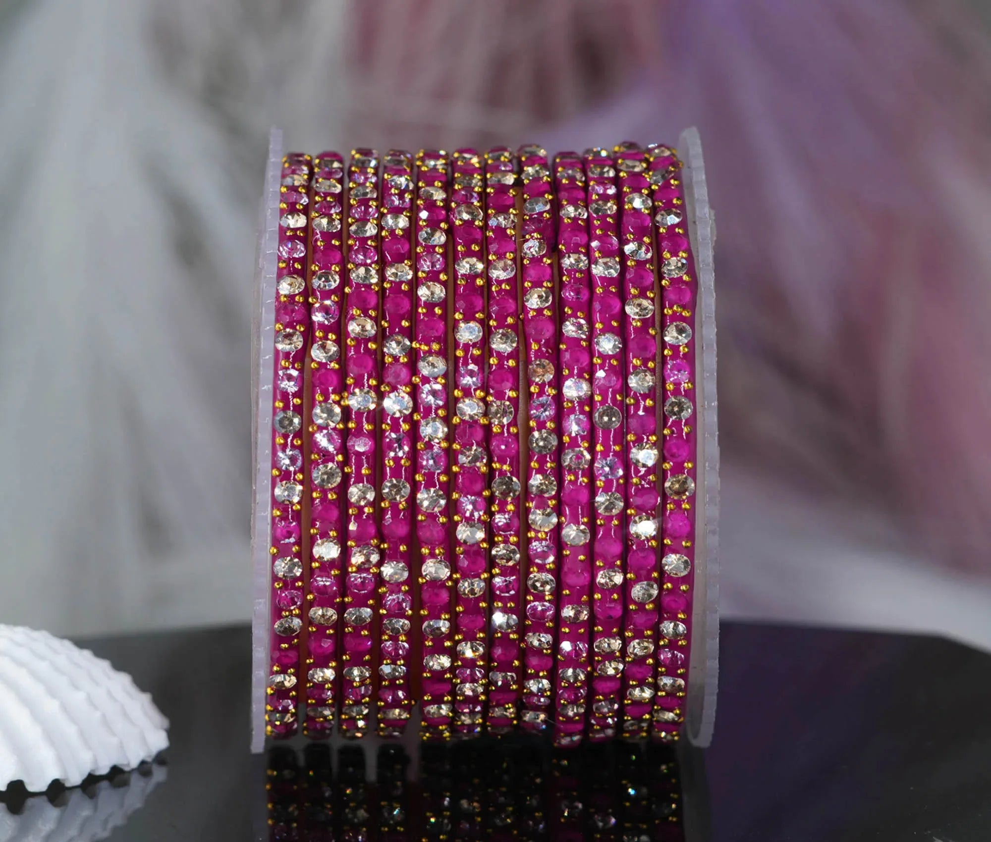 Glass Bangle with Beads Studded for Women & Girls (Pack 12 Bangles) - The Golden Cascade